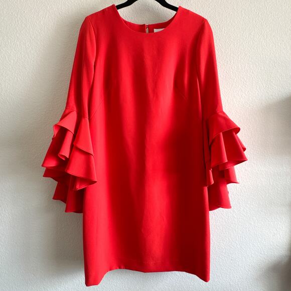 Milly June Ruffle Sleeve Red Cocktail Shift Dress Women’s Size 4 - Picture 2 of 14